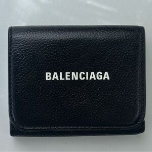 Balenciaga Logo Leather Tri-Fold Wallet – Black